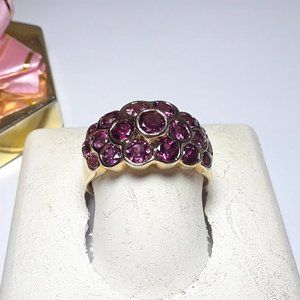 2.0cttw Round Cut Cranberry CZ Bezel 925/14Kt YG Flower Pyramid Ring #16421